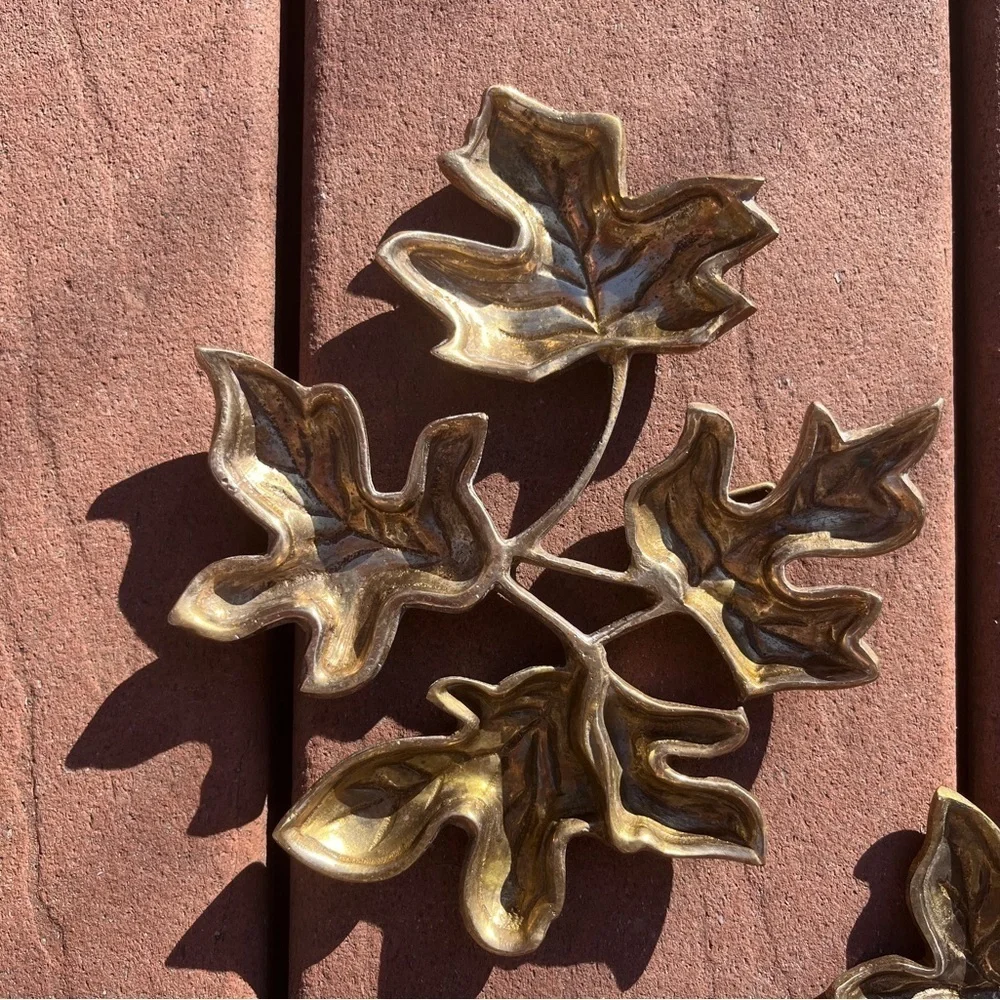 Vintage Brass Leaf Wall Plaques, 1970's Mid Century Brass Leaves, Set of 3